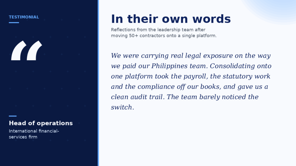 Testimonial Philippines Workforce for global financial firm